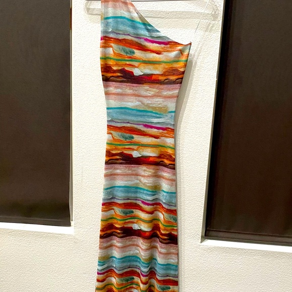 New Zara One Shoulder Body Con Tie Dye Maxi Dress - Picture 4 of 5